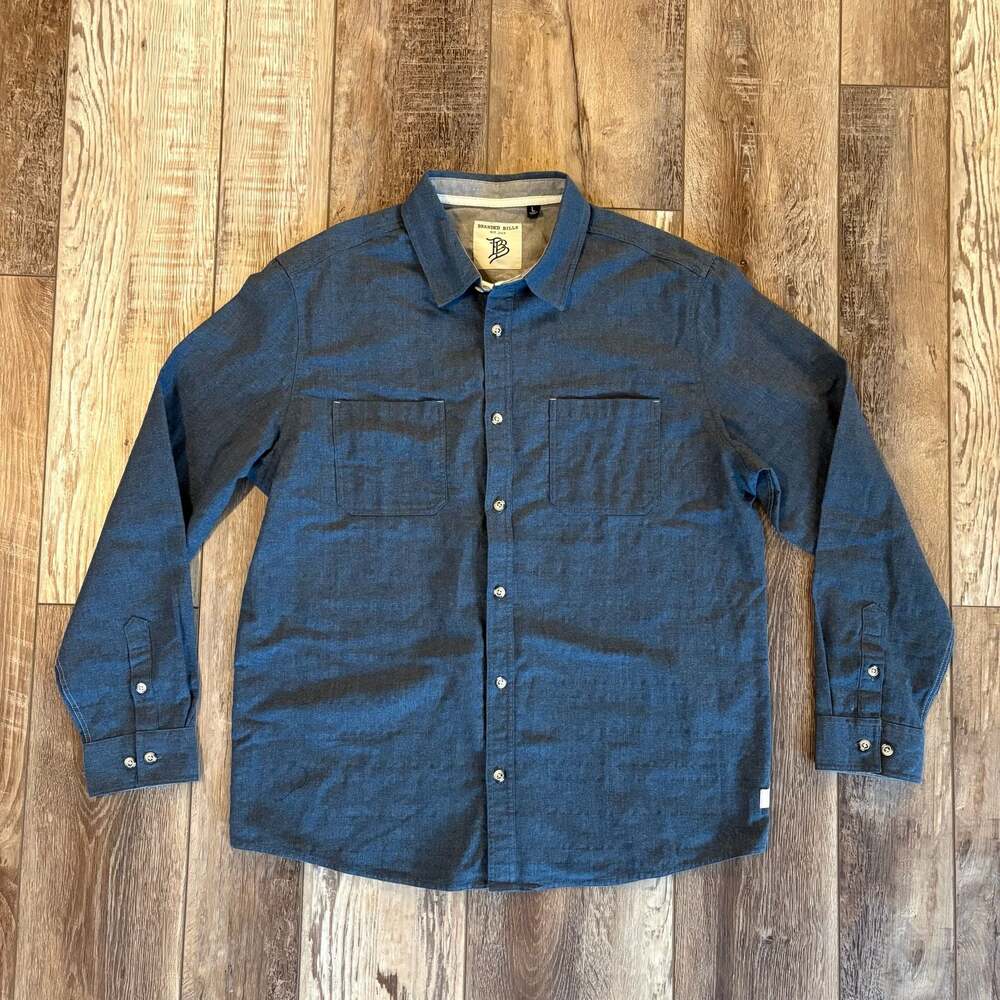 Branded Bills Mens Large Blue Chambray Long Sleeve Button Down Shirt